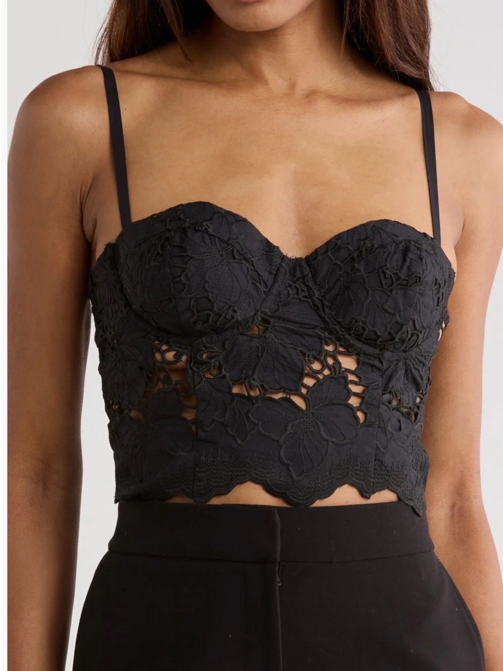 L'AGENCE Black Floral Lace Bustier Crop Top Sonya bralette m